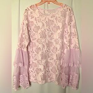 Blouse Lace Baby Pink Flare Sleeve All Tags Removed See Measurements For Sizing